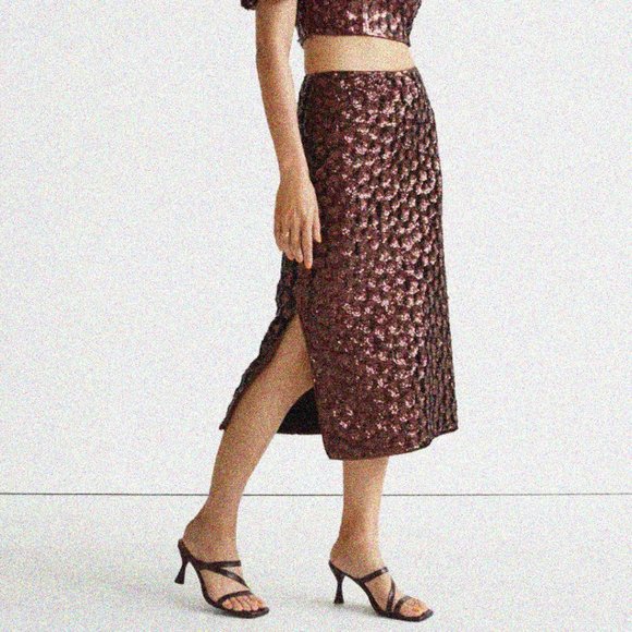 NWT & Other Stories Sequin Beaded Floral Midi Skirt Size 0 - Picture 6 of 10